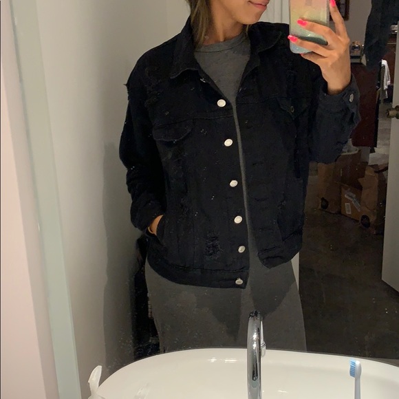 Distressed FREEDOM + PRIDE black denim jacket - Picture 5 of 7